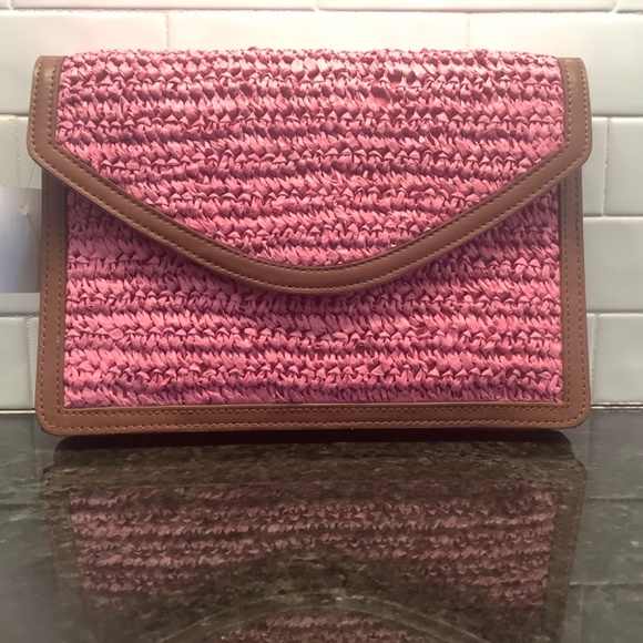 Loft Women's Raffia Hot Pink Clutch Purse - Picture 3 of 6
